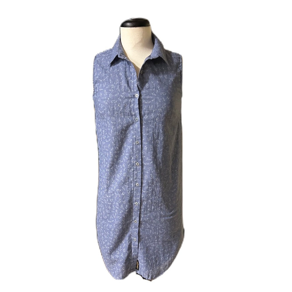 United By Blue Sleeveless Button Front Organic Cotton Shirt Dress XS Modest Boho
